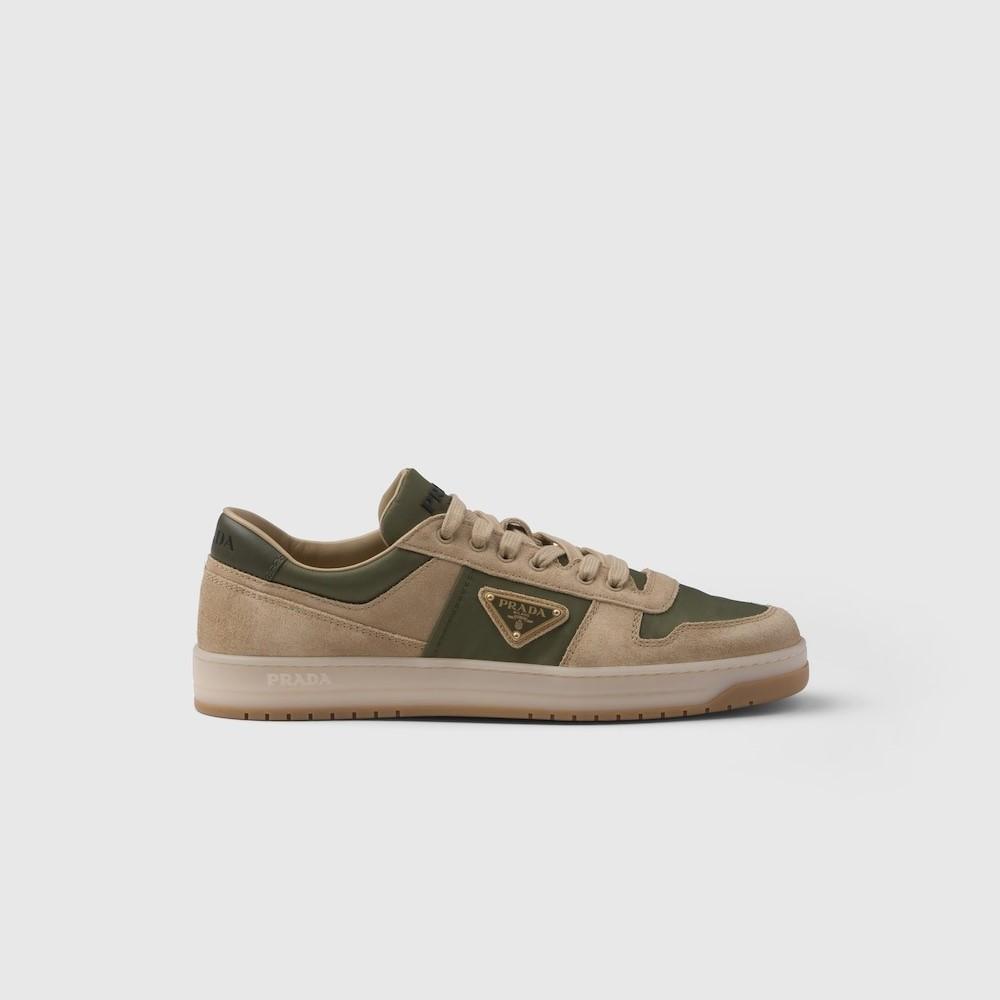 Prada Downtown Delavé Suede and Re-Nylon Sneakers Ecru/Militaire Pour Hommes 2EE364 3KUY F03TK F D002