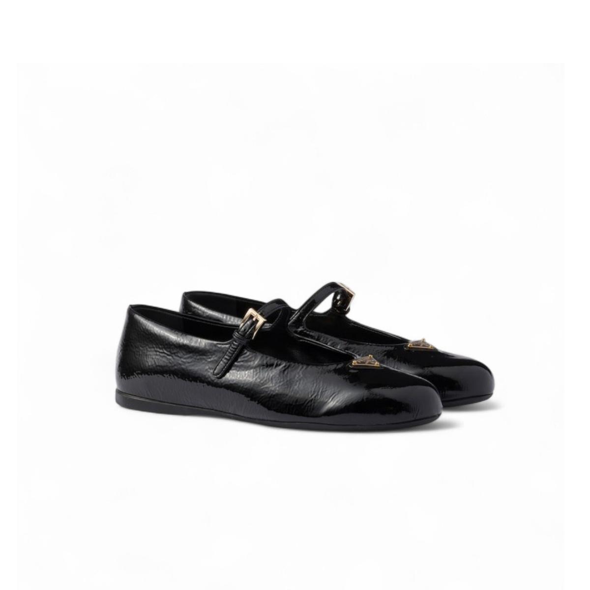 Ballerines en cuir breveté Prada noir pour les femmes 1F793N H27 F0002 F 005