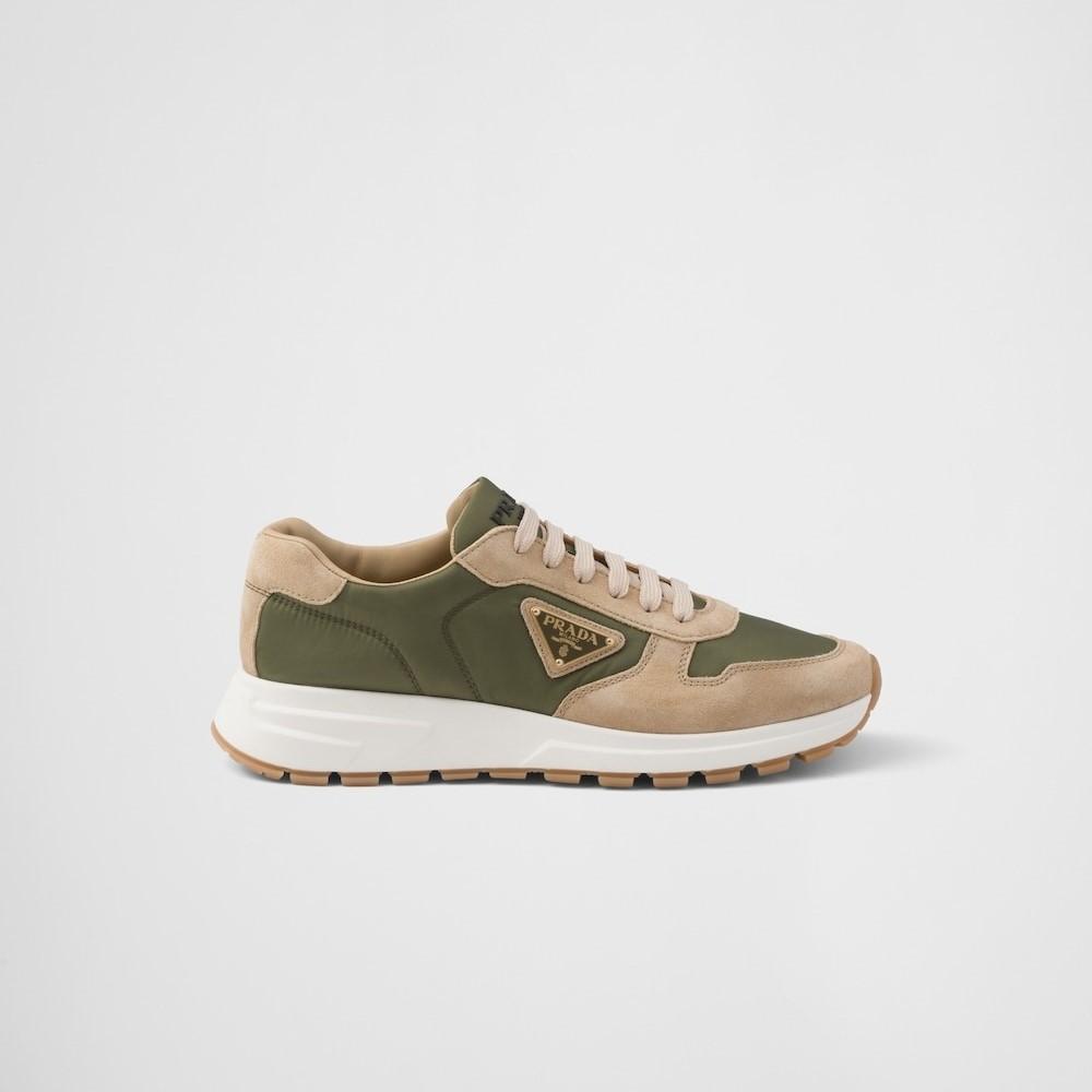 Prada Prax 01 Delavé Suede and Re-Nylon Sneakers Ecru/Militaire pour hommes 2EE369 3KUY F03TK F D002