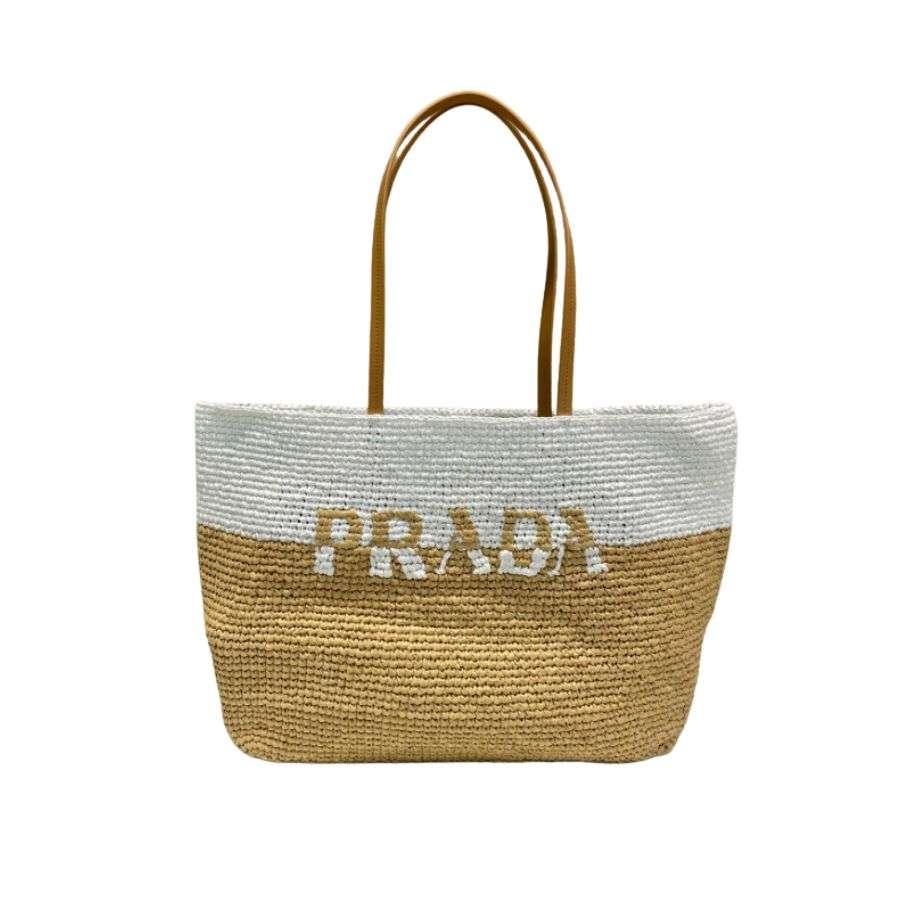Prada Raffia Tote Bag Beige For Women 15in/38cm 1BG442_2DJS_F0N86_V_OOO %