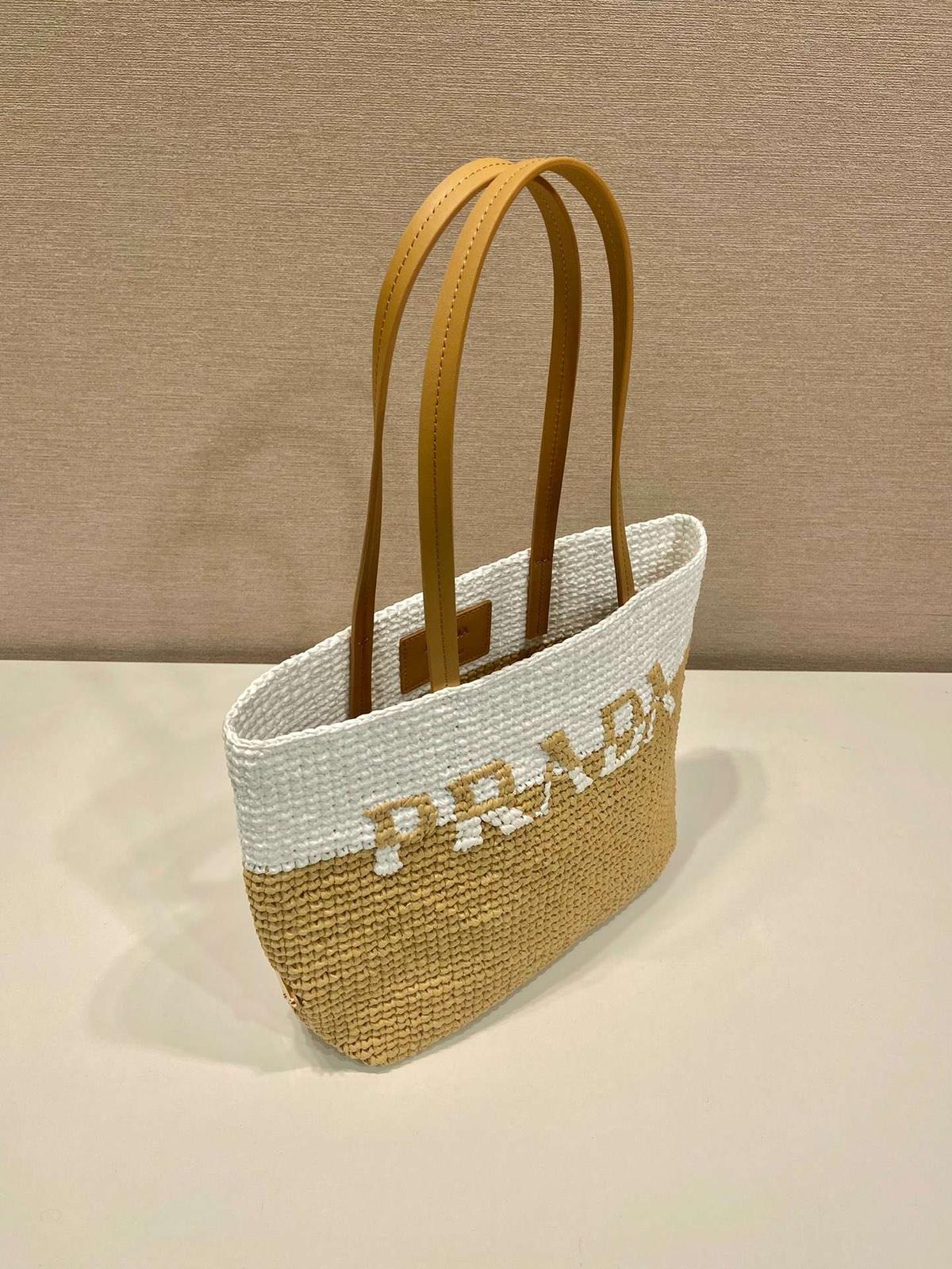 Prada Raffia Tote Bag Beige For Women 9.1in/23cm %