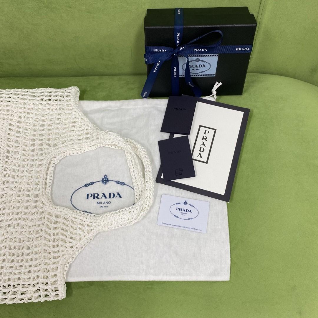 Prada Raffia Tote Bag blanc pour femmes, sacs pour femmes 20in/51cm 1BG424 2A2T F0009 V OOO