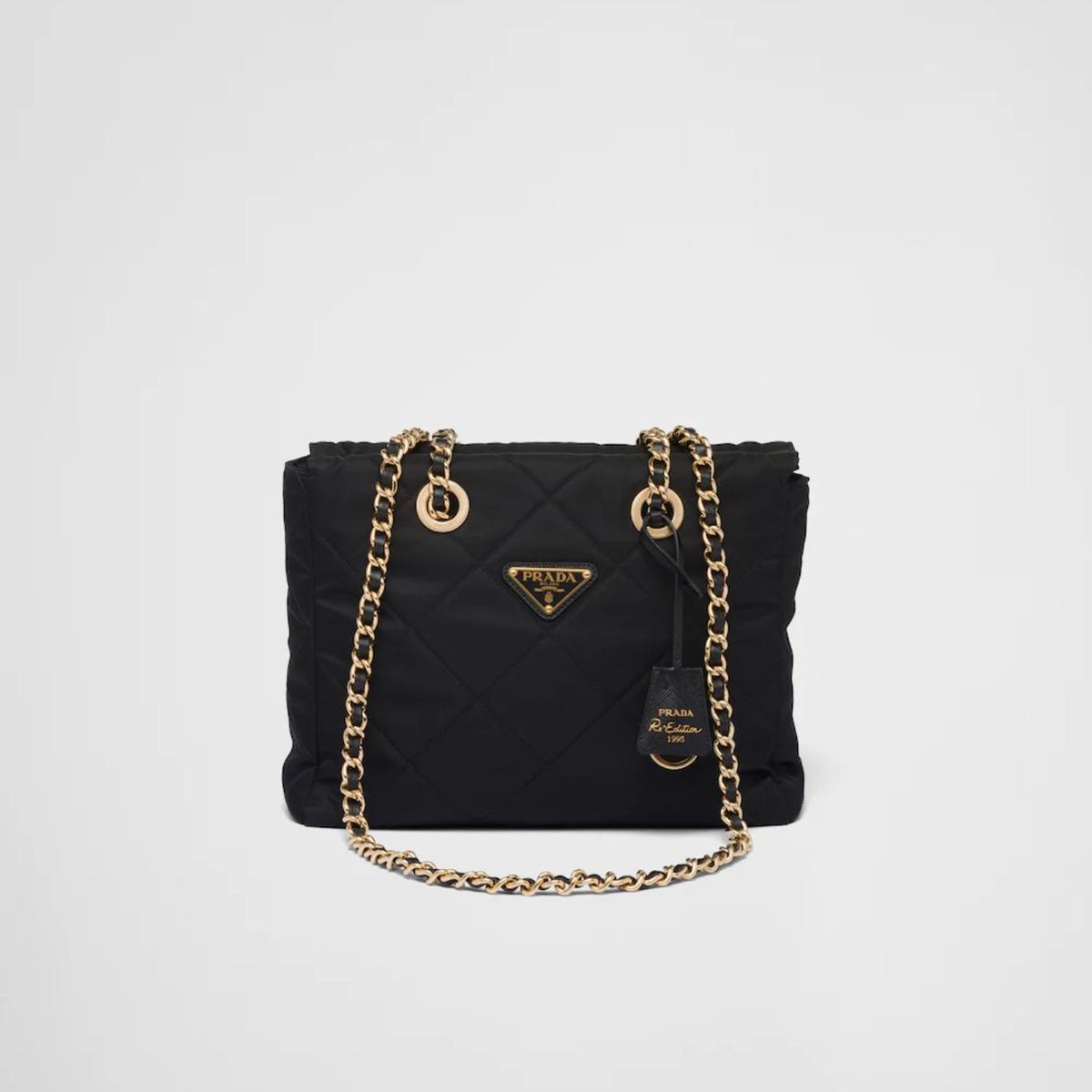 Prada Re-Edition 1995 Chaîne Re-Nylon sac noir pour femmes 1BG468 2AOS F0002 V COO- 25 Cm/ 9,8 Pouces