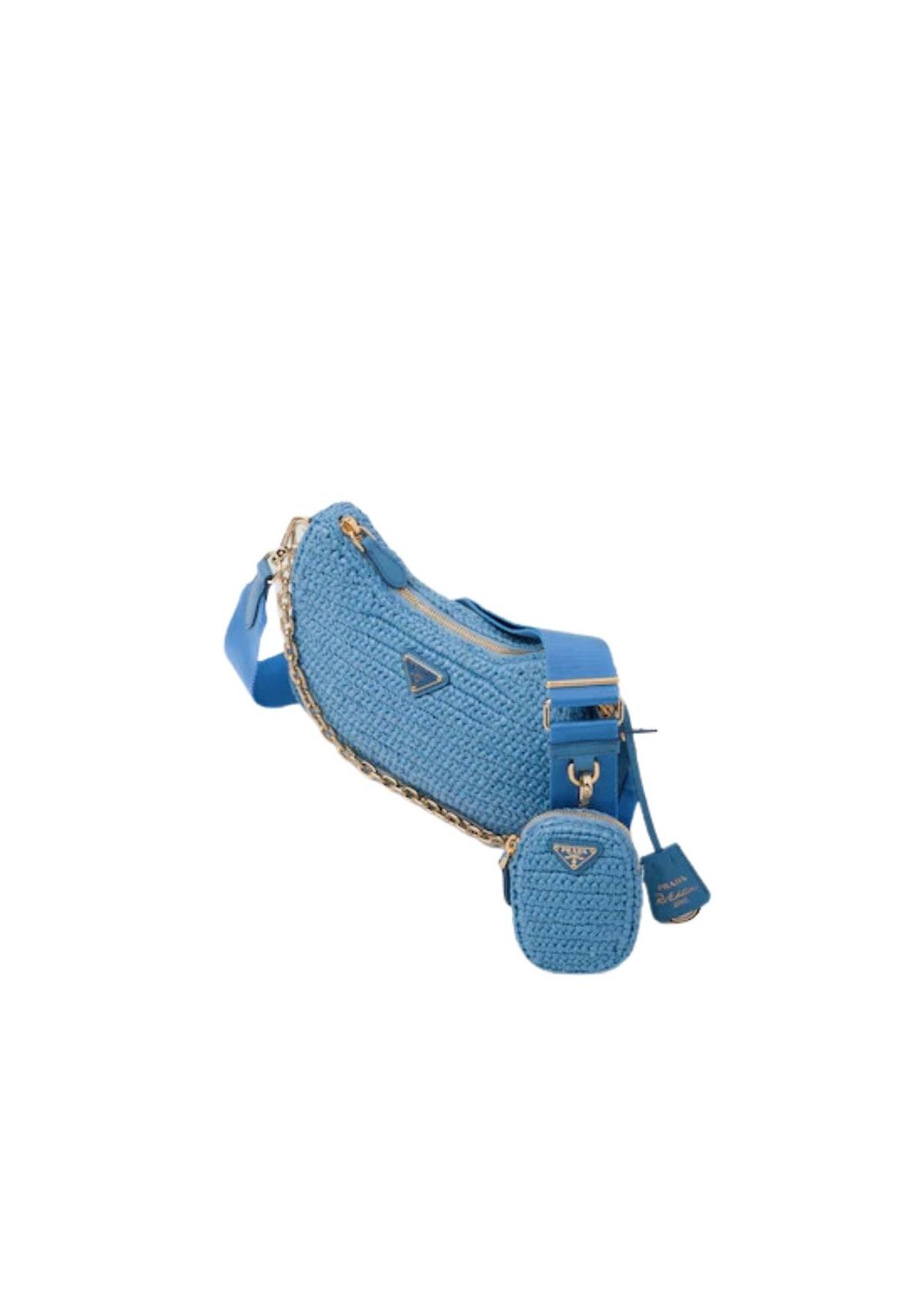 Prada Re-Edition 2005 Sac Raffia Bleu pour femmes 1BH204 2A2T F0076 V V9L -