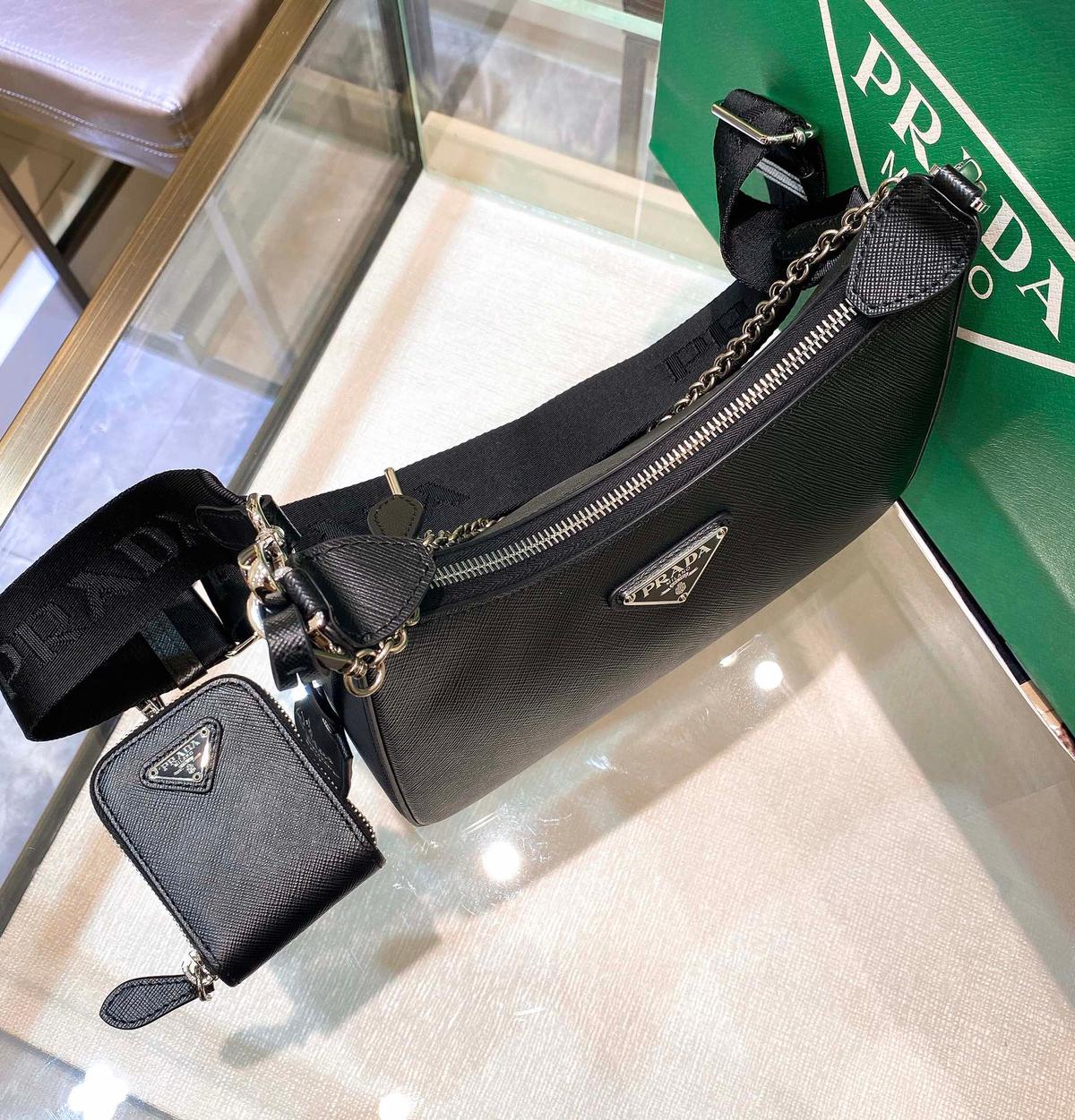 Prada Re-Edition 2005 Saffiano Leather Bag Black For Women, Women's Bags 8.6in/22cm