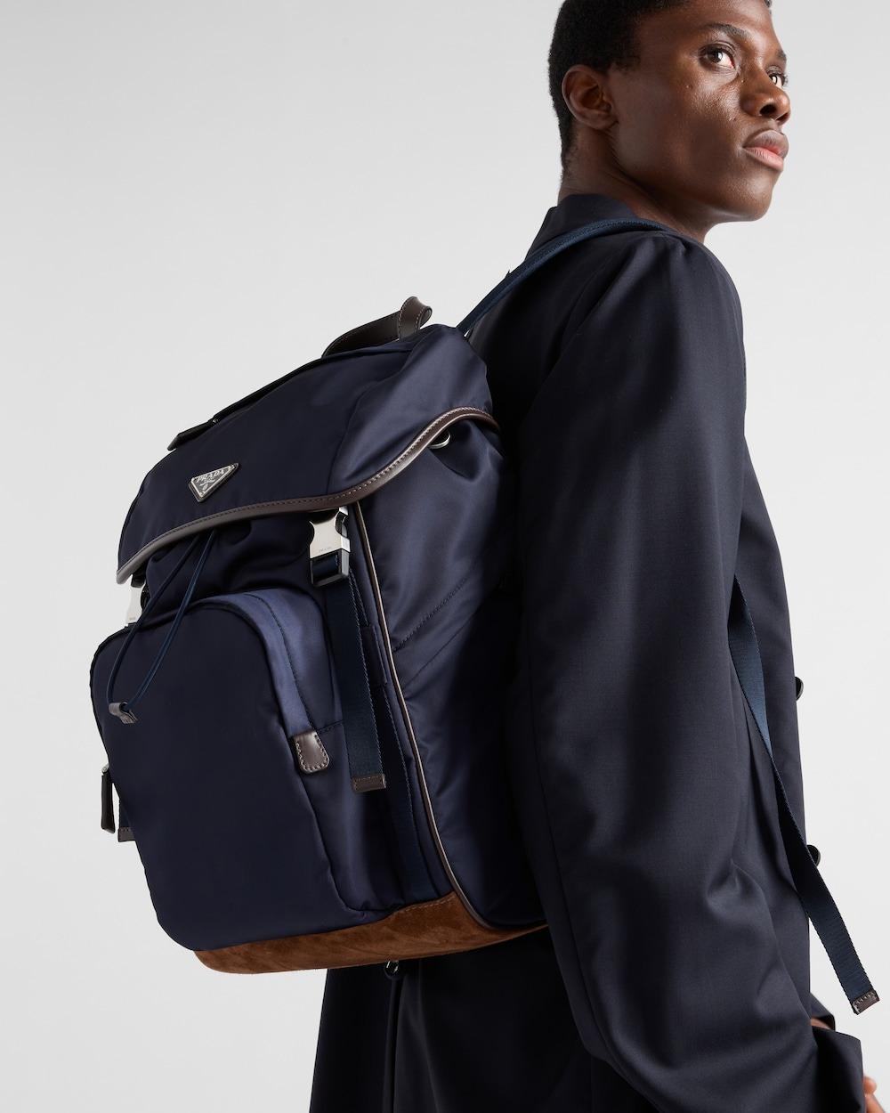 Prada Re-Nylon et sac à dos en cuir bleu pour hommes 10.6in/27cm 2VZ135 384 F0C1B V HYF