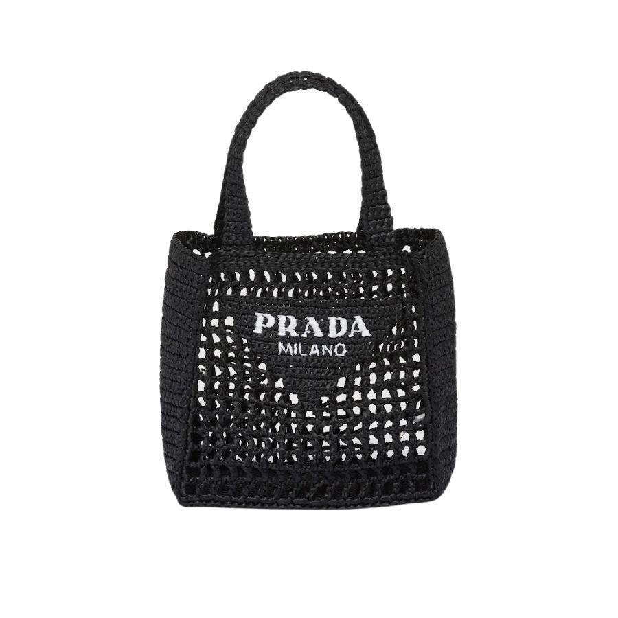 Prada Small Raffia Tote Black For Women 22cm/ 8.7in