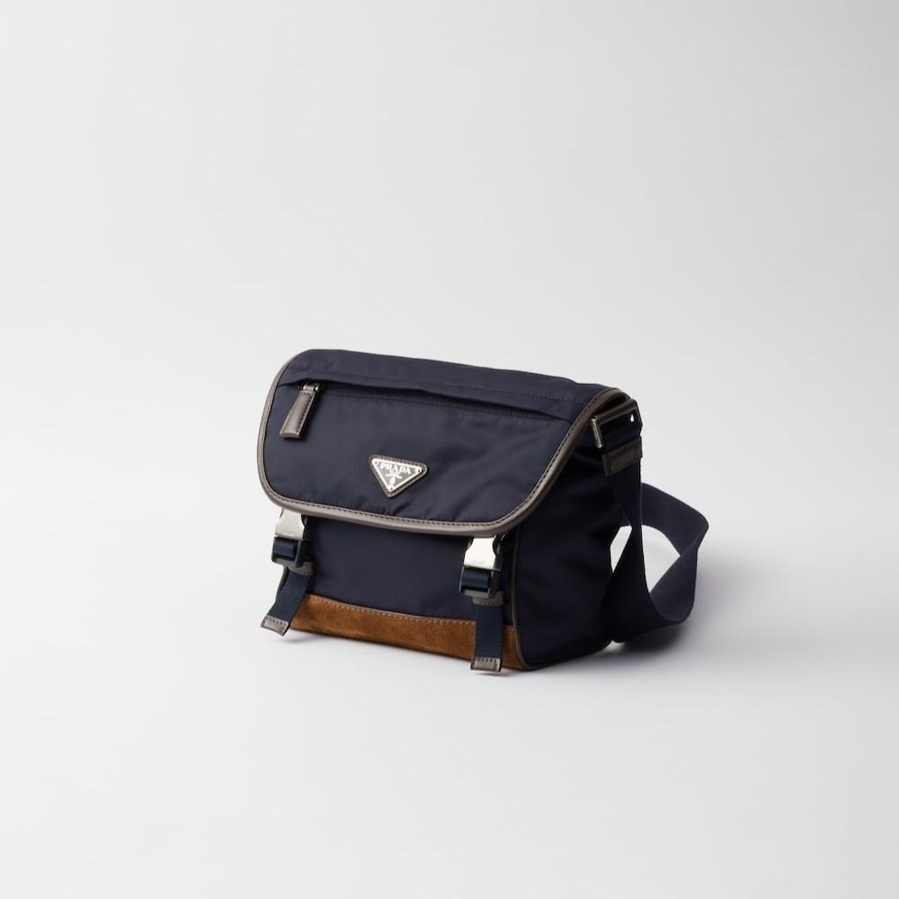 Sac à épaule en cuir bleu Prada pour hommes 8.9in/22.5cm 2VD066 384 F0C1B V OOF