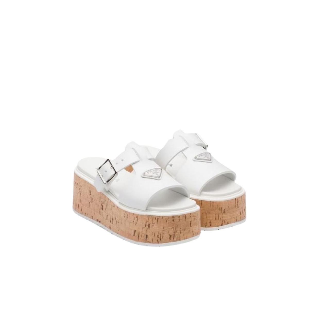 Sandales de plate-forme Prada Wedge Blanc pour femmes 2,9 po/ 7,5 cm 1XX641 3LLP F0009 F 075