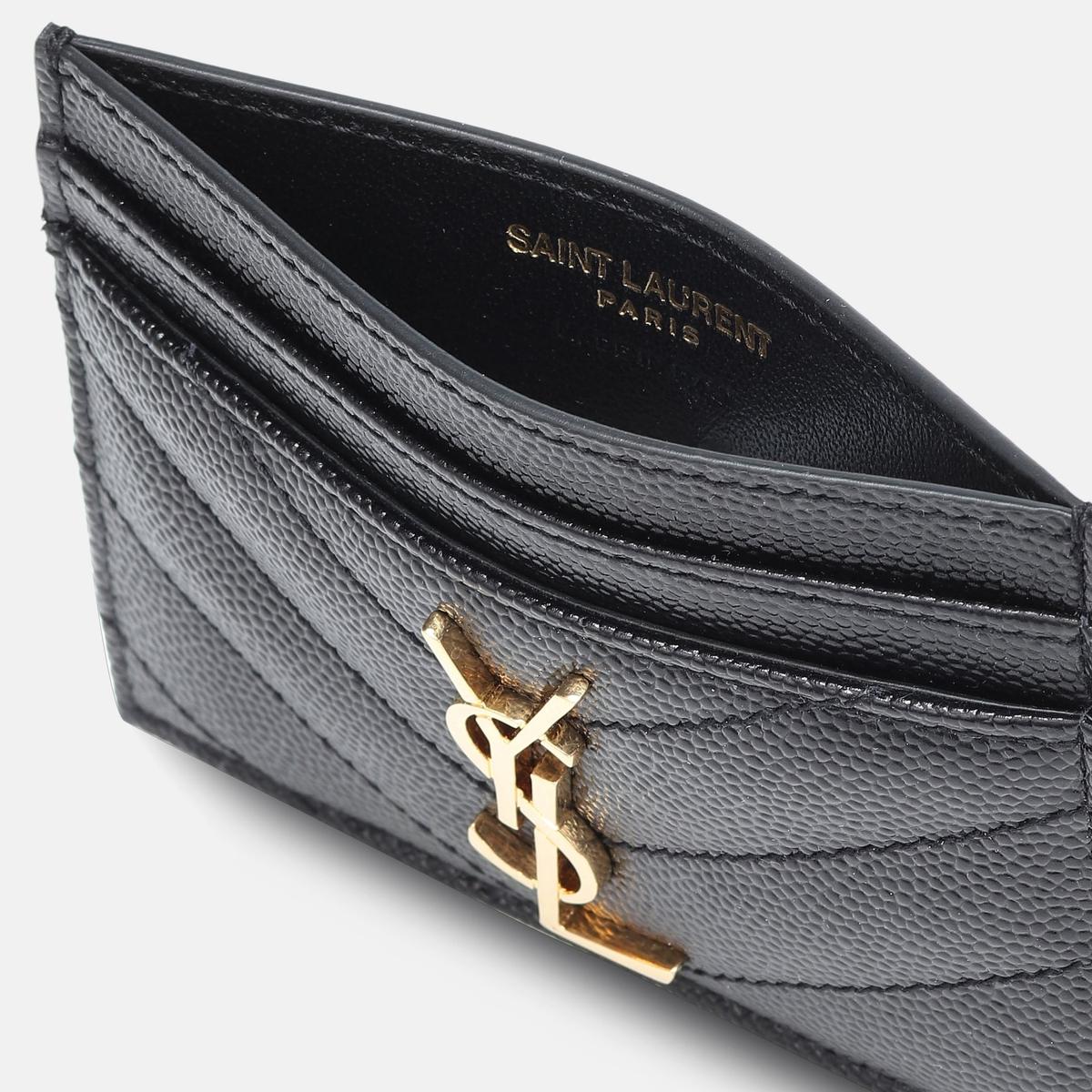 Saint Laurent Cassandre Matelasee Card Case 4.1in/ 10.5cm Black Gold Hardware For Women 423291BOW011000