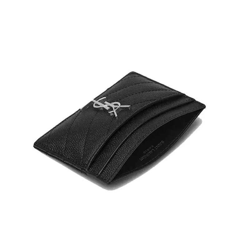 Saint Laurent Cassandre Matelasee Card Case 4.1in/ 10.5cm Black Silver Hardware For Women 423291BOW021000