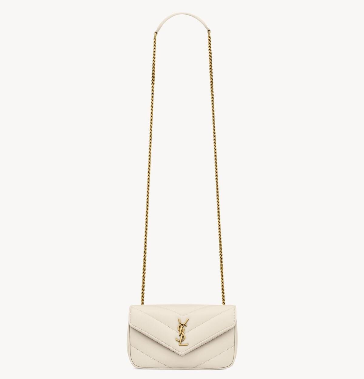 Saint Laurent Loulou Mini Shoulder Bag 7.9in/ 20cm White Gold Hardware For Women 821749AAEAX9207