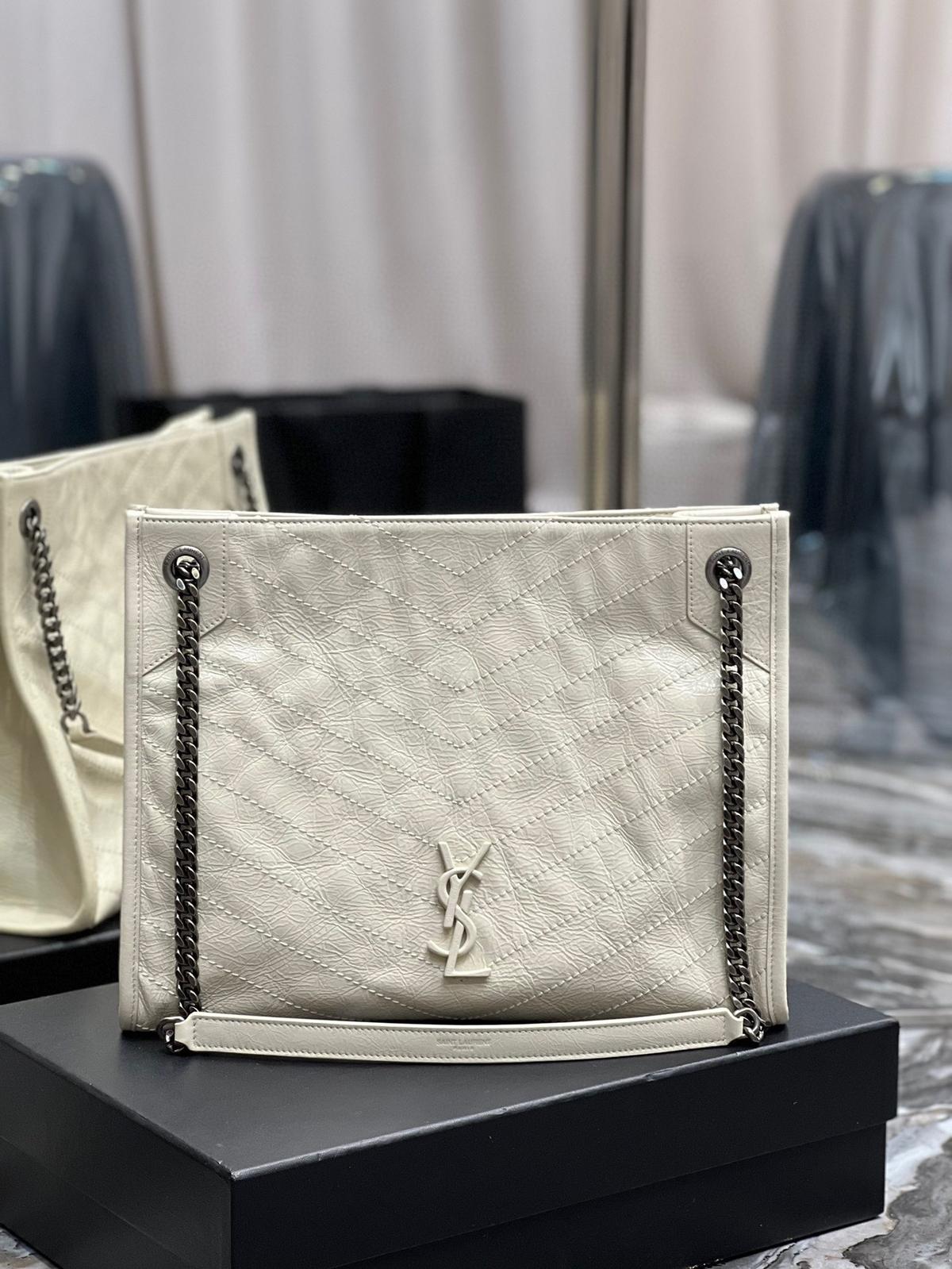 Saint Laurent Niki Shopping Medium Tote Bag 12.9in/ 33cm White Silver Hardware For Women
