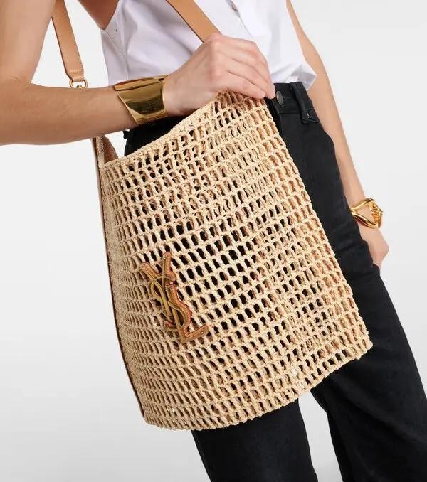 Saint Laurent Oxalis Sac à épaule 18.1in/ 46cm Vintage Brown Raffia Macrame Or Matériel pour femmes 773984GAAEB9718