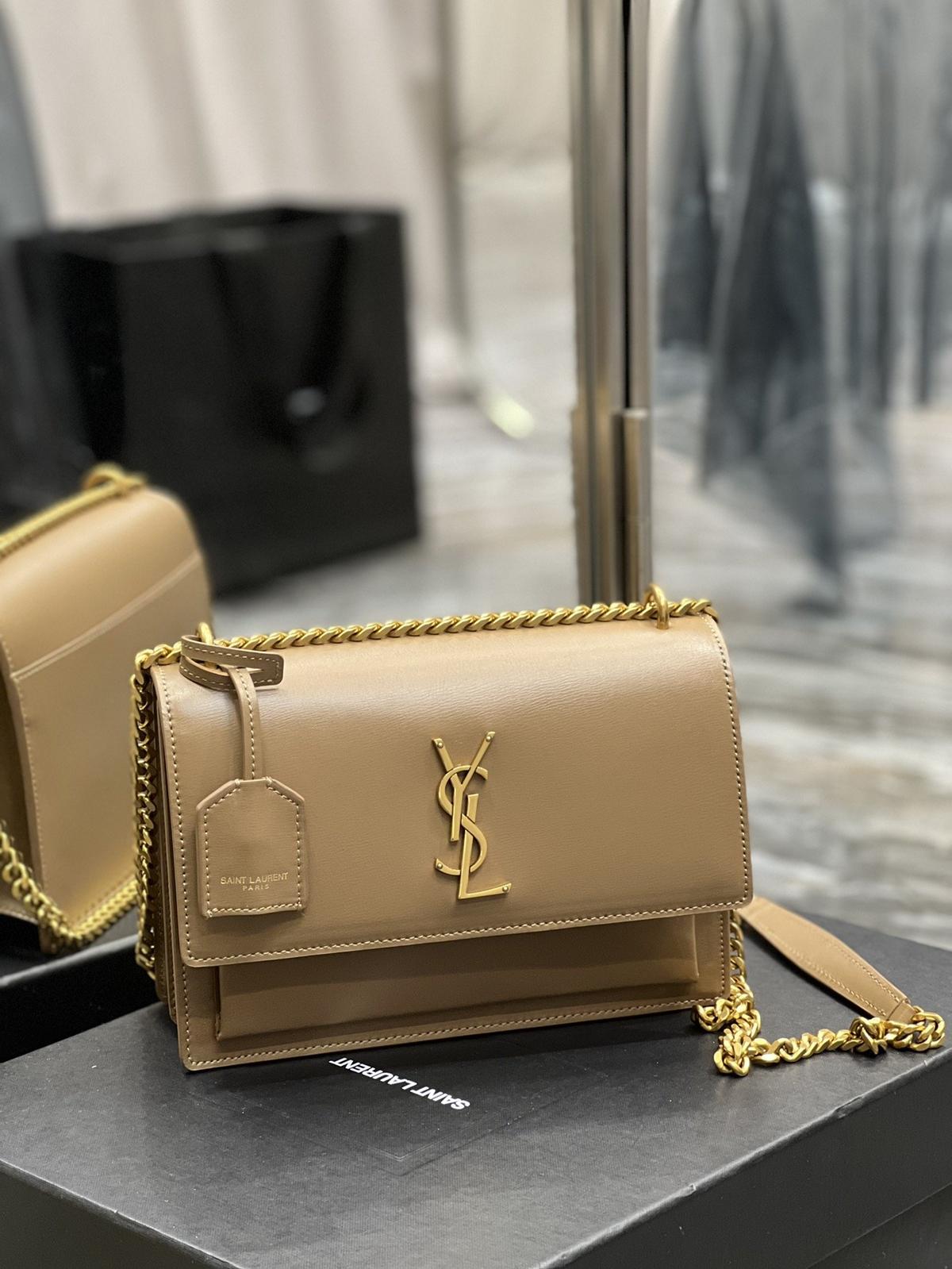 Saint Laurent Sunset Chain Medium Crossbody Bag 8.6in /22cm Dark Beige Gold Hardware For Women 442906D420W2721