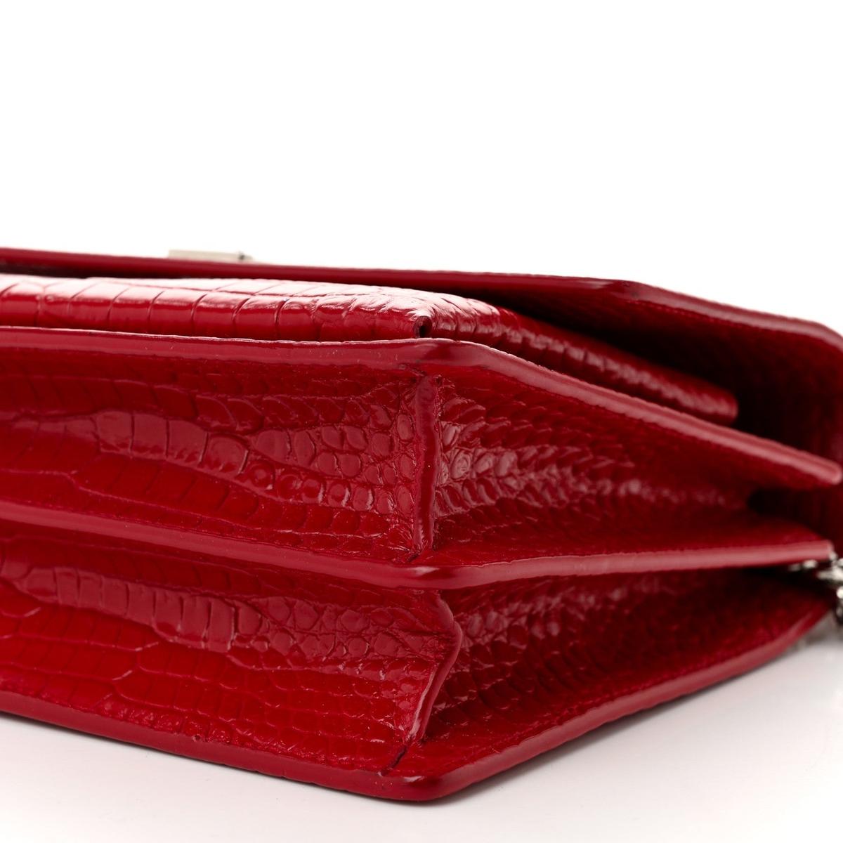 Sac transversal Saint Laurent Sunset à chaîne moyenne 8.6in/ 22cm Rouge Argent Matériel pour femmes