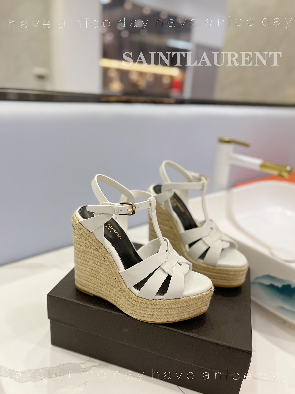 Saint Laurent Tribute Espadrilles In Smooth White For Women 611924BZC009008