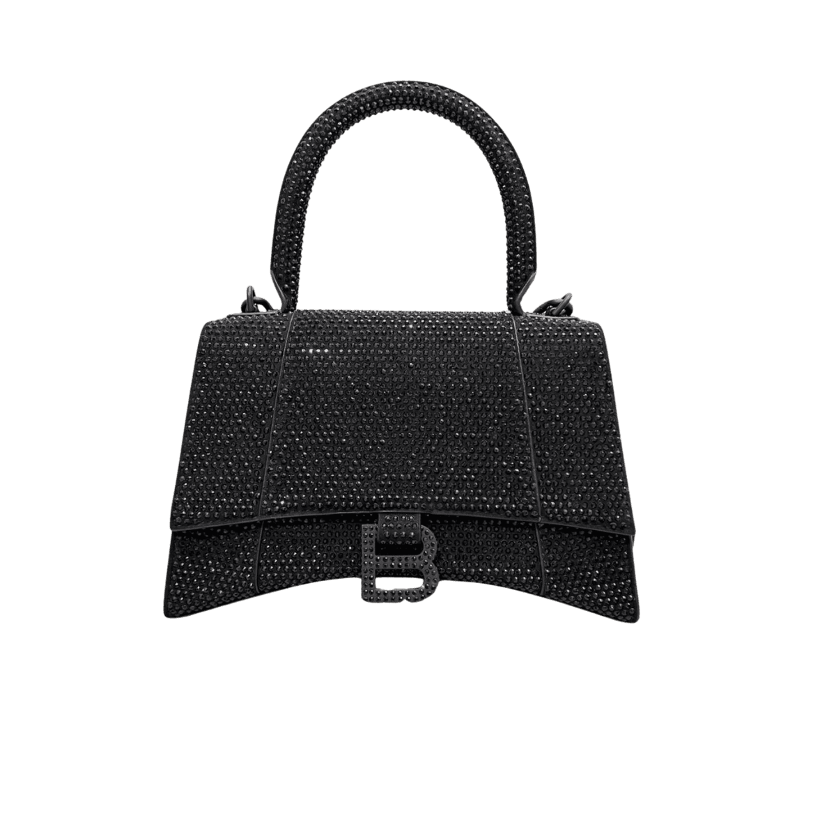 Balenciaga Hourglass With Rhinestones Small Top Handle Bag 9.4in/ 24cm Black For Women