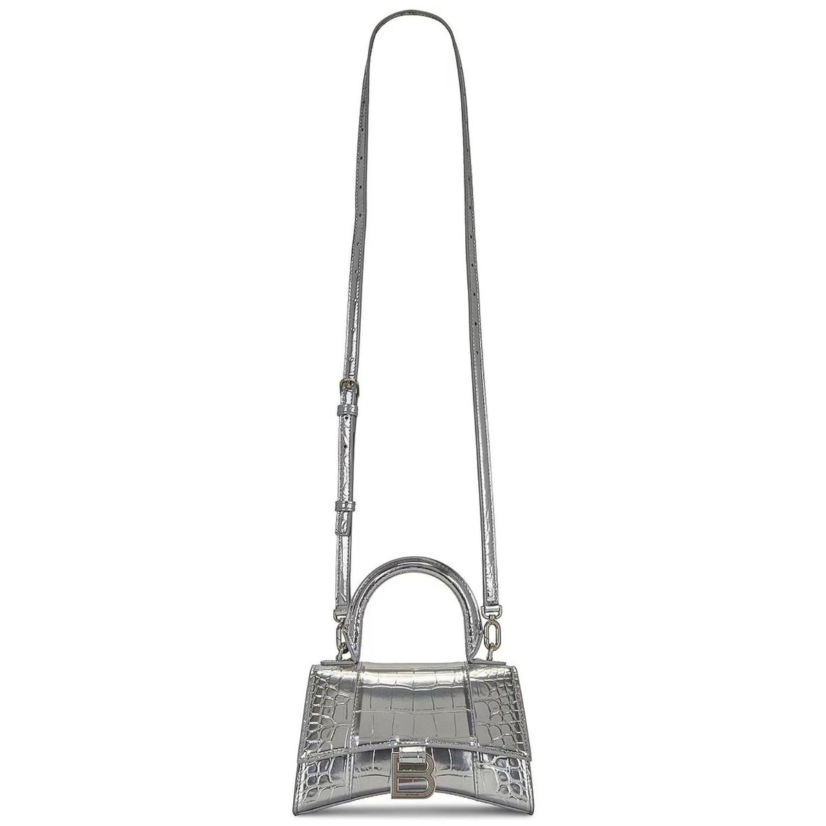 Balenciaga XS Hourglass Top Handle Bag 7.5in/ 19cm Metallic Silver Silver Hardware For Women 592833-1S4CY-8110