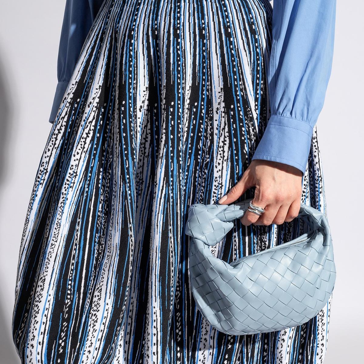 Bottega Veneta Jodie Top Handle Bag 11in/ 28cm Blue Silver Hardware For Women