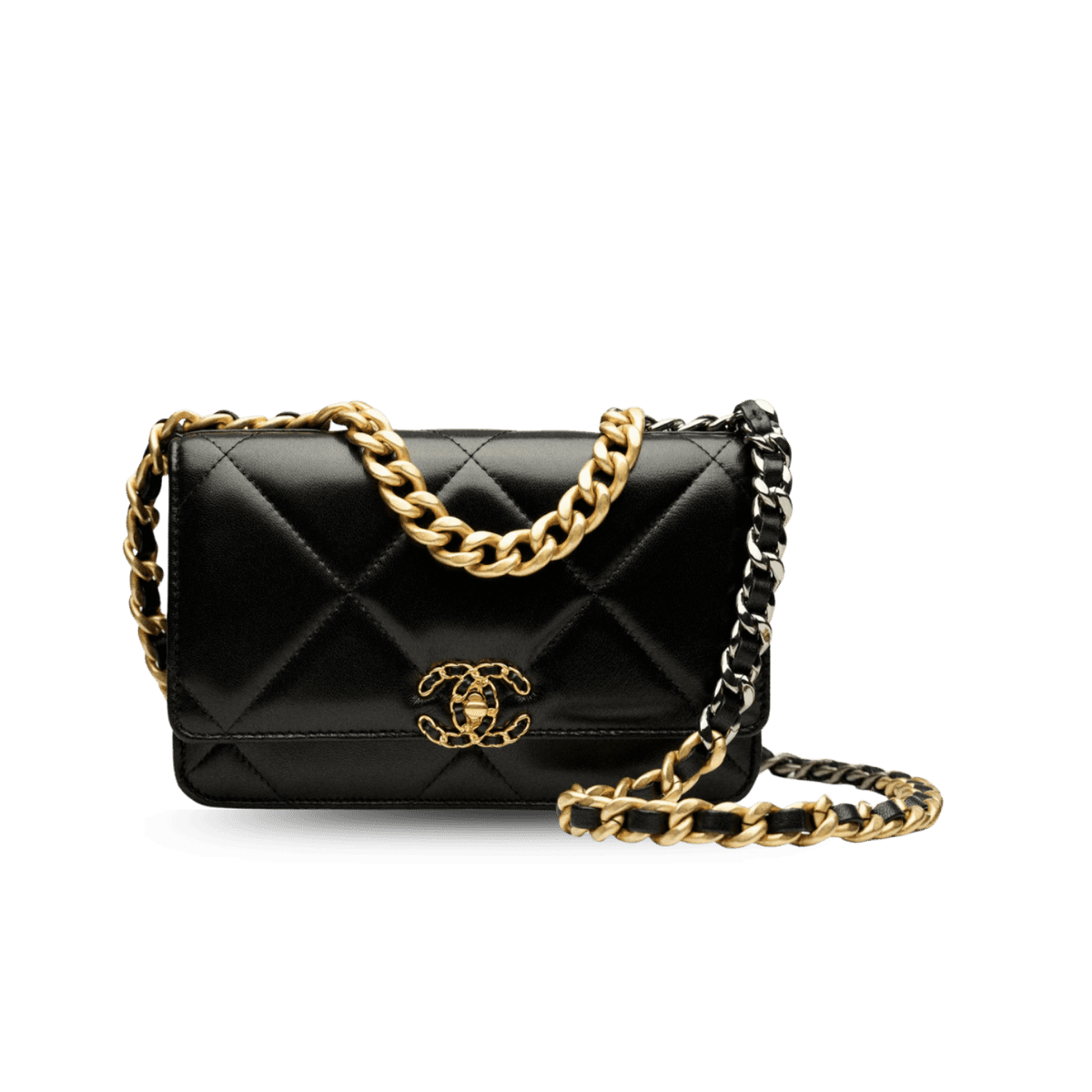 Chanel 19 Portefeuille sur la chaîne Crossbody Sac 7.5in/ 19cm Black Gold Hardware pour les femmes AP3267 B04852 94305