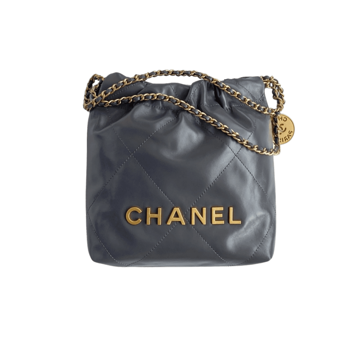Chanel 22 Mini sac à épaule 7,9 po/ 20cm de matériel en or gris pour les femmes -