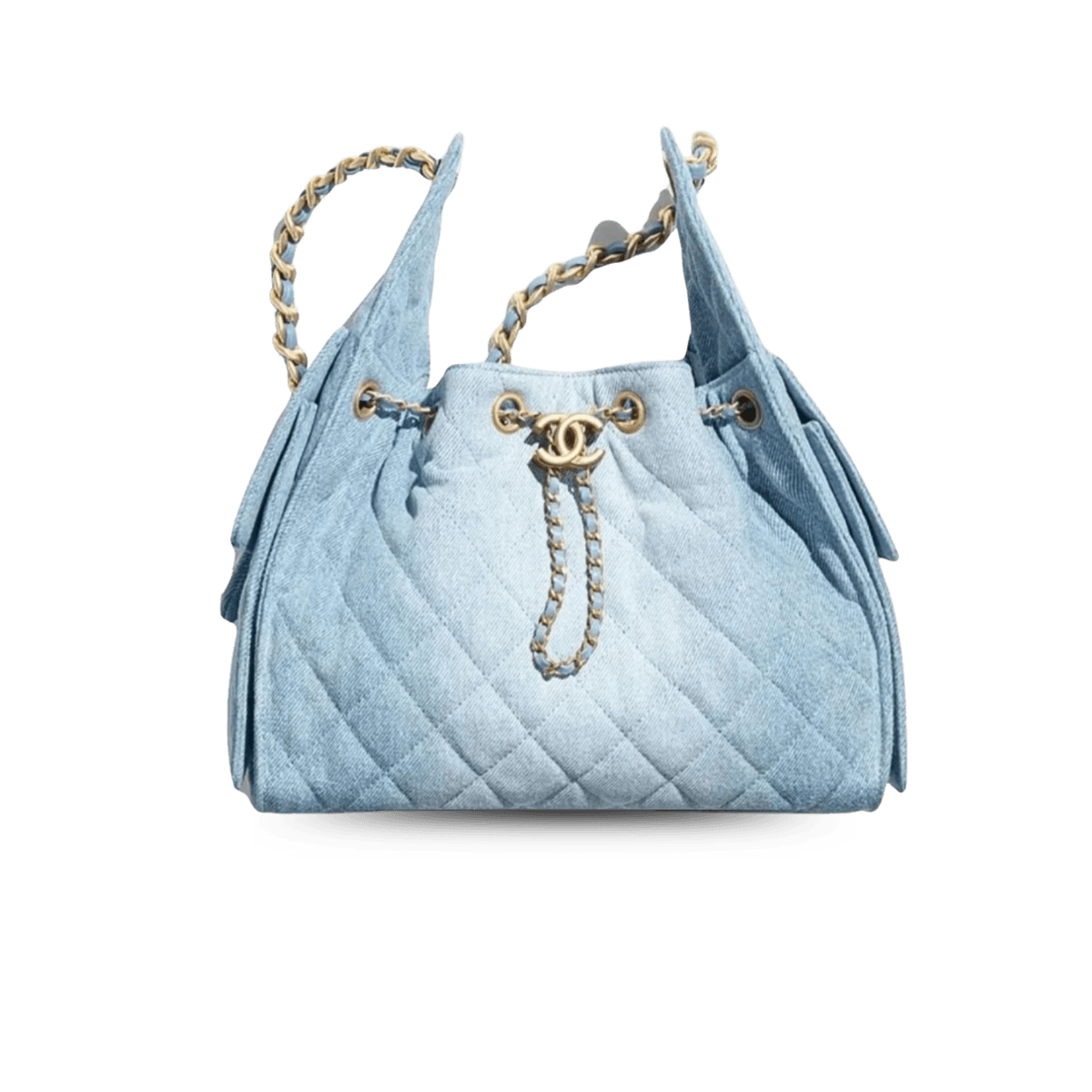 Chanel 25 Petit sac d'épaule 10,2po/ 26cm Hardware Blue Gold pour femmes AS5293 B20603 U0475