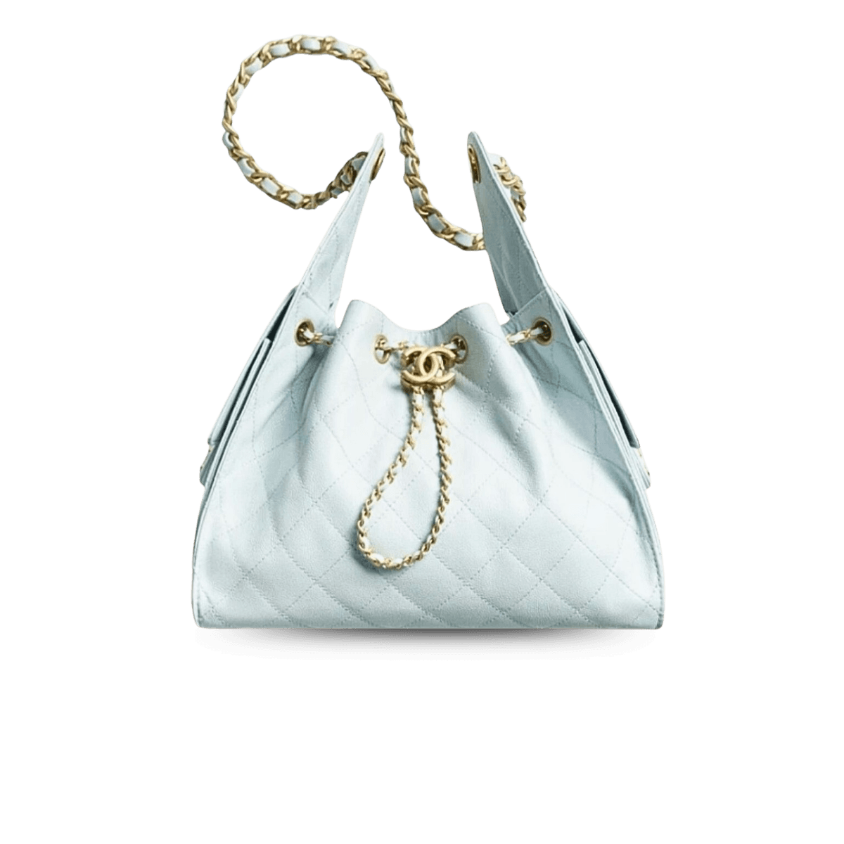 Chanel 25 petit sac à épaule 10.2in/ 26cm de matériel en or bleu clair pour les femmes AS5293 B20304 U2367