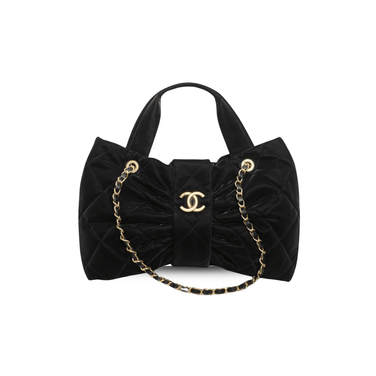 Chanel Bow Top Poignée Sac 15po/ 38cm Black Gold Hardware pour femmes AS5851 B22154 94305
