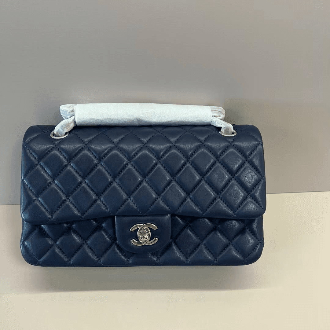 Chanel Classic 11.12 Sac à main bleu marine pour femmes 9.9in/25,5cm