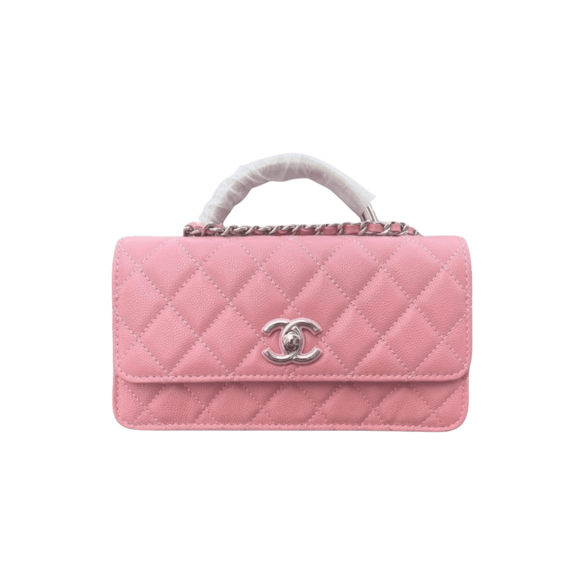 Chanel embrayage avec chaîne Top Poignée Sac 7.3po/ 18.5cm Pink Silver Hardware pour les femmes