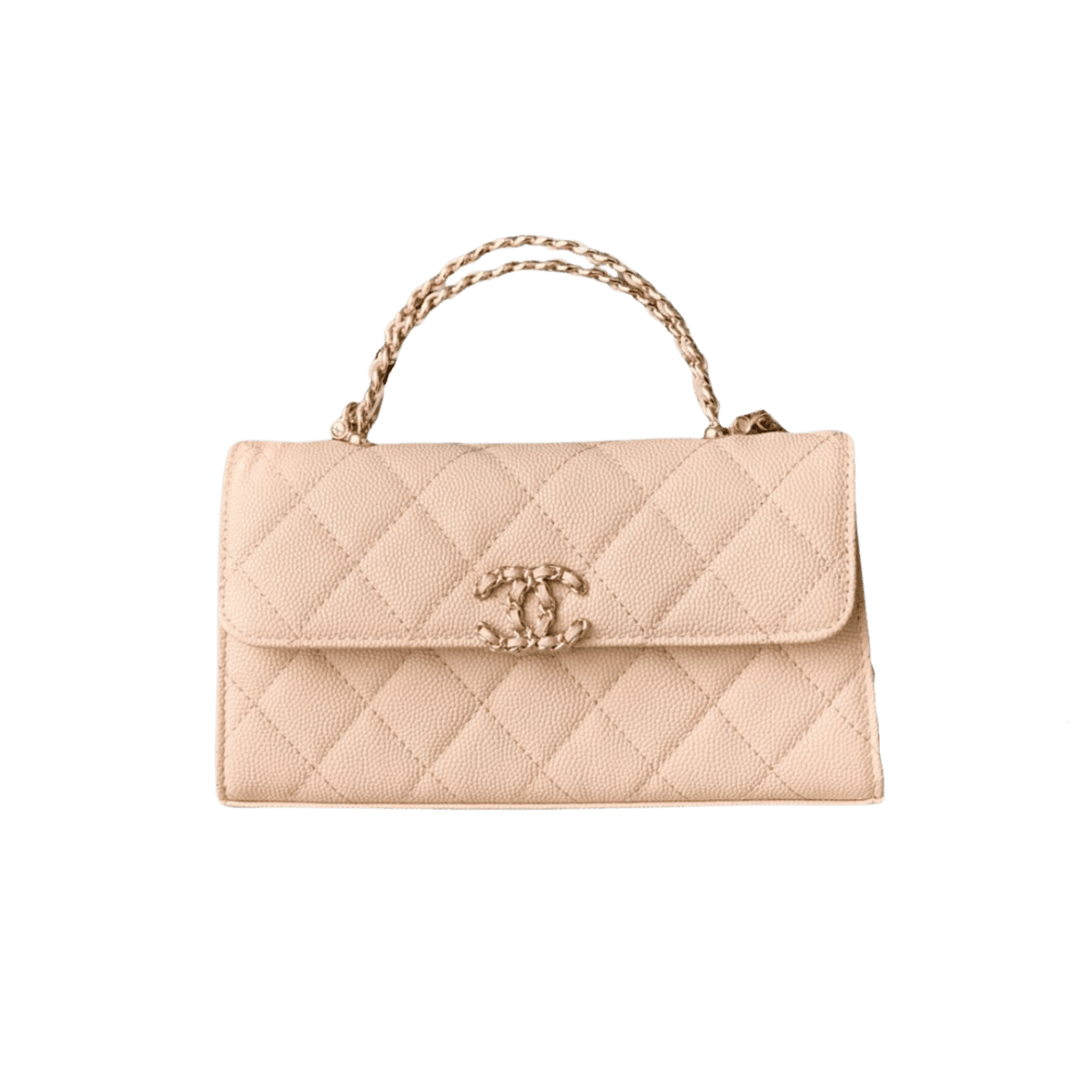 Chanel Flap porte-bag téléphone avec chaîne à travers le corps 7.1in/ 18cm Apricot léger matériel d'or pour les femmes