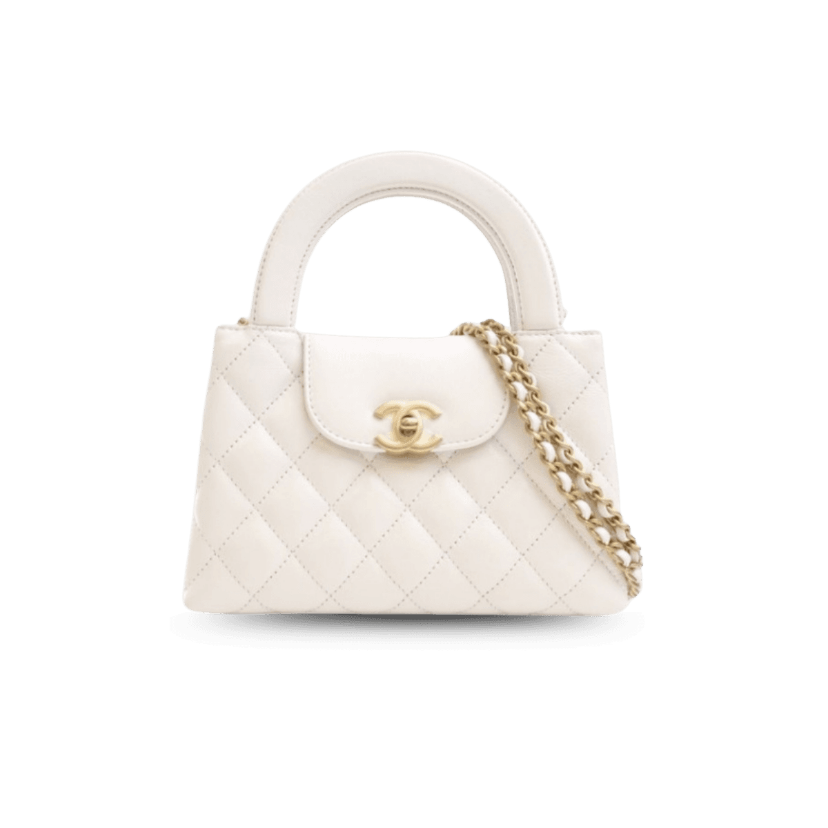 Sac à poignée supérieure Chanel Kelly 7,8po/ 19cm Matériel en or blanc pour femmes -