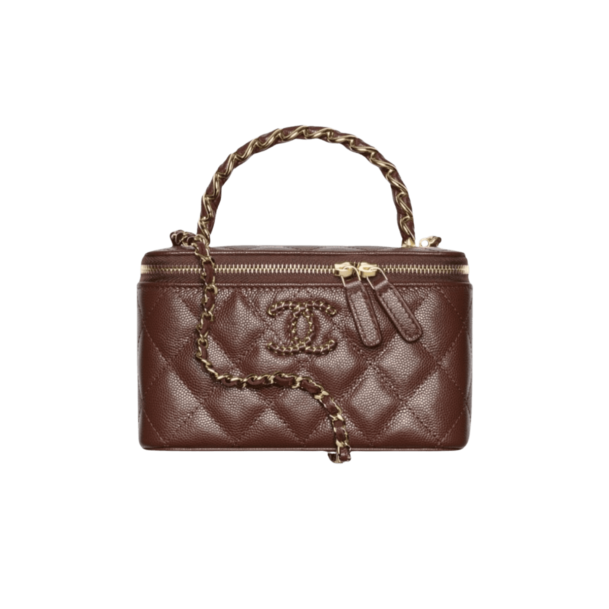 Chanel Long Vanity avec la poignée de la chaîne Top Sac 6.7in/ 17cm Dark Brown Gold Hardware pour femmes AP4872-B22044-U3661