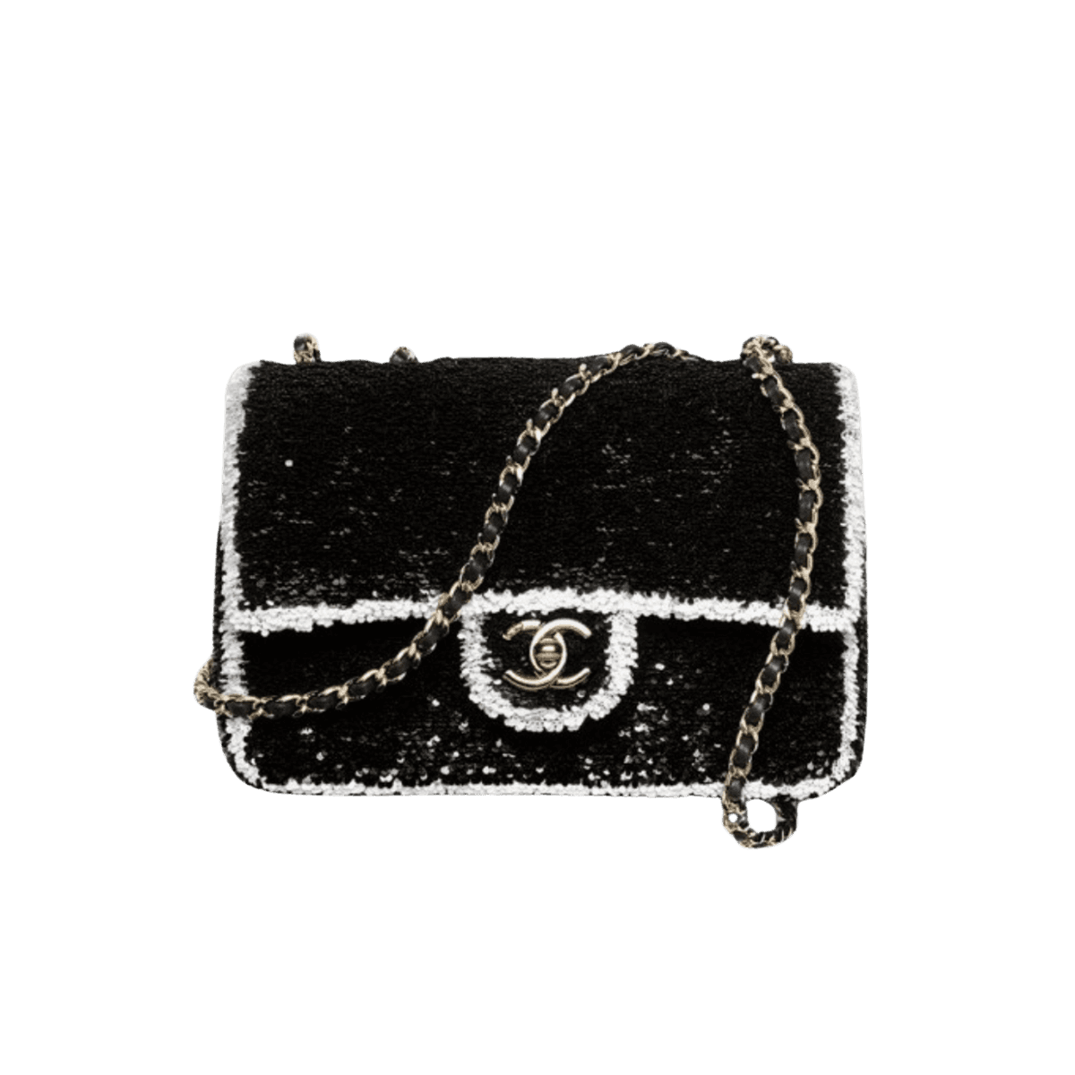 Chanel Sequins Sac à bandoulière 8.3in/ 21cm Matériel en or noir pour femmes AS4561-B22165-U4411