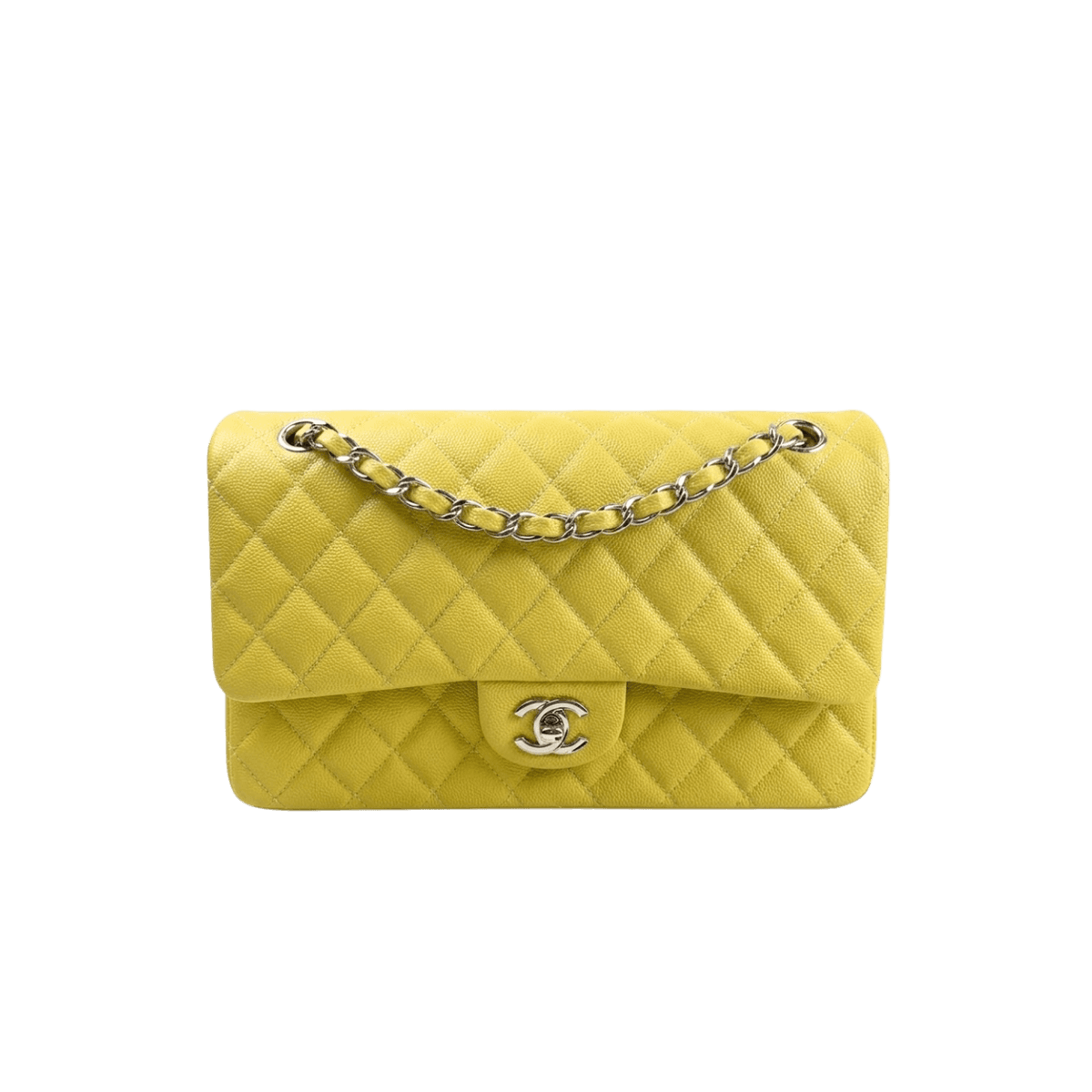 Chanel 11.12 Classic Double Flap Crossbody Sac en argent jaune 10po/ 25,5cm