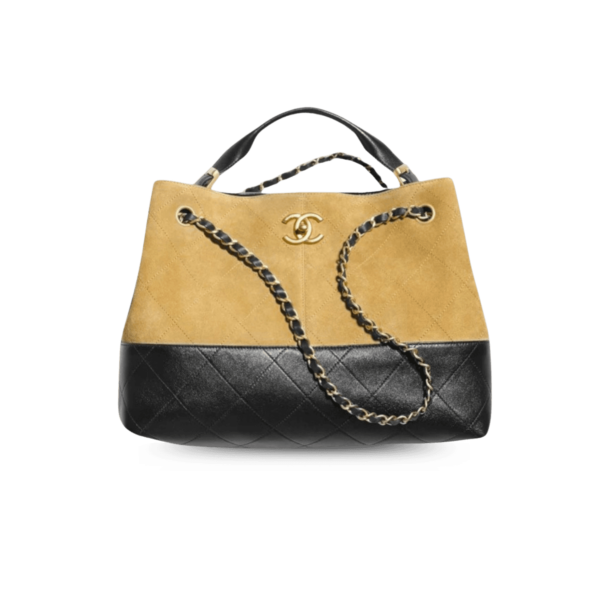 Chanel Shopping petit sac de rangement 14.2in/ 36cm Beige/ Black Gold Hardware pour femmes AS5634 B20827 U1536