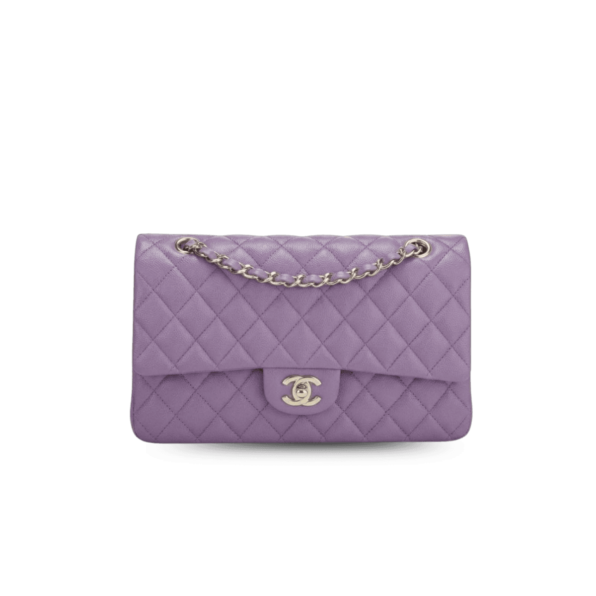 Chanel Classic Timeless Small Crossbody Bag 10in/ 25cm Caviar Violet Argent Matériel pour femmes