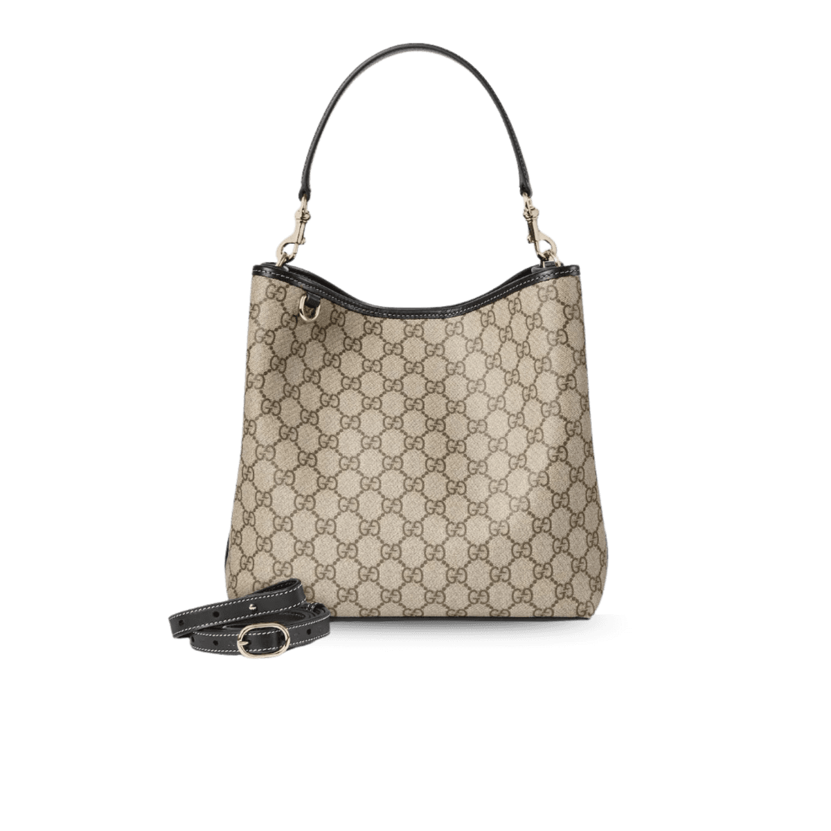 Gucci GG Emblem Medium Bucket Bag 9.8in/ 25cm Beige/ Black Gold Hardware For Women 815103 FAD6L 9741