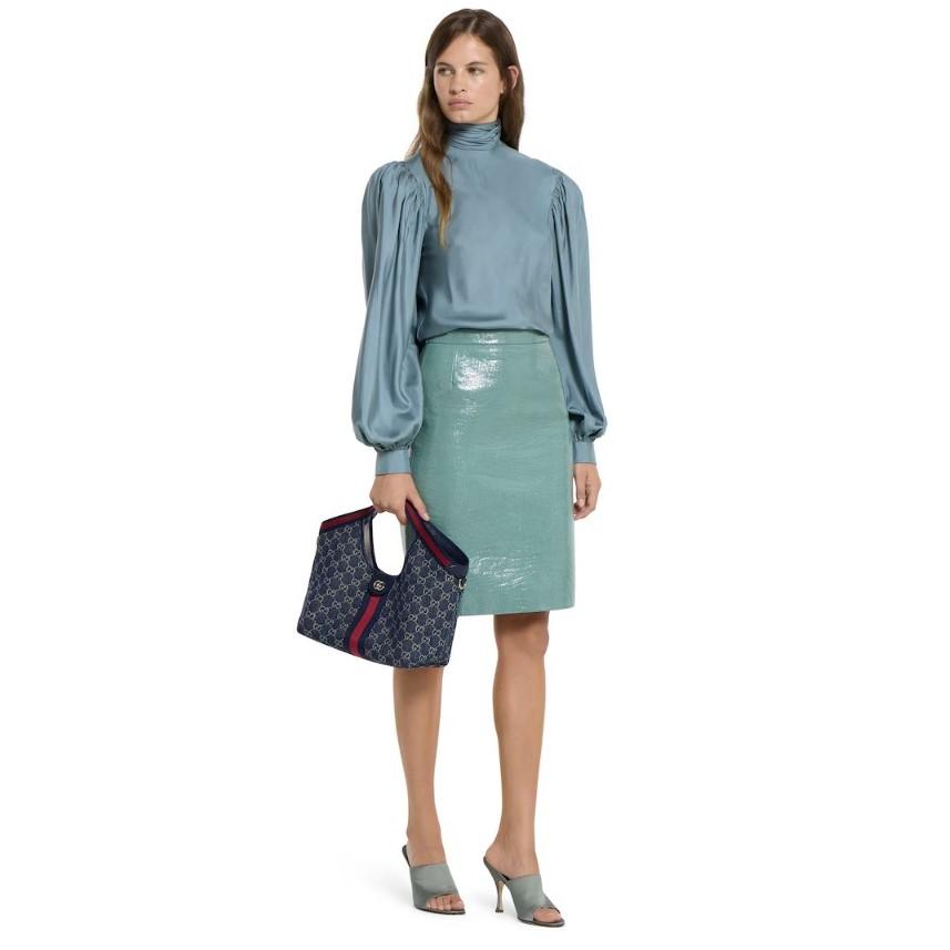Gucci Giglio Small Tote Bag 9.8in/ 25cm Blue/ White Denim Gold Hardware For Women 860845 FAFRW 8864