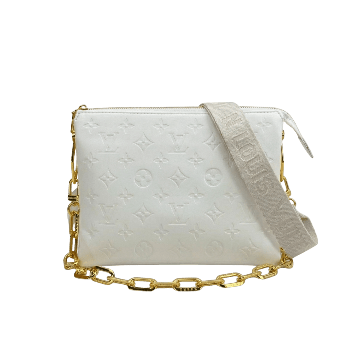 Louis Vuitton Coussin PM Shoulder Bag 10.2in/ 26cm Monogram-Embossed Cream Gold Hardware For Women M57793