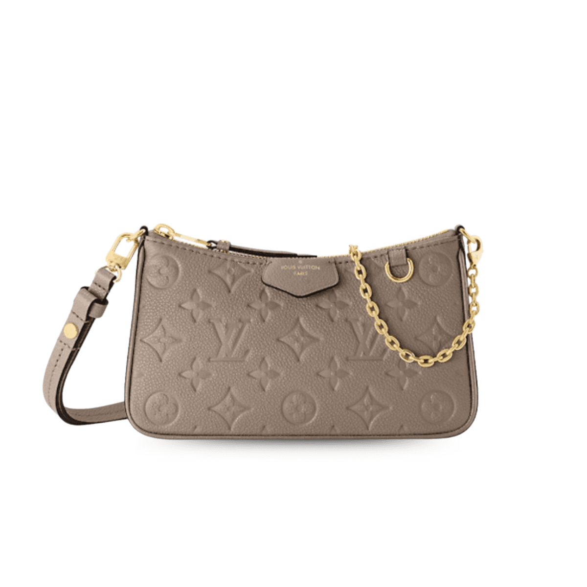 Louis Vuitton Easy Pouch On Strap Monogram Empreinte Creme Crossbody Bag 7.5in/ 19cm Grey Gold Hardware For Women