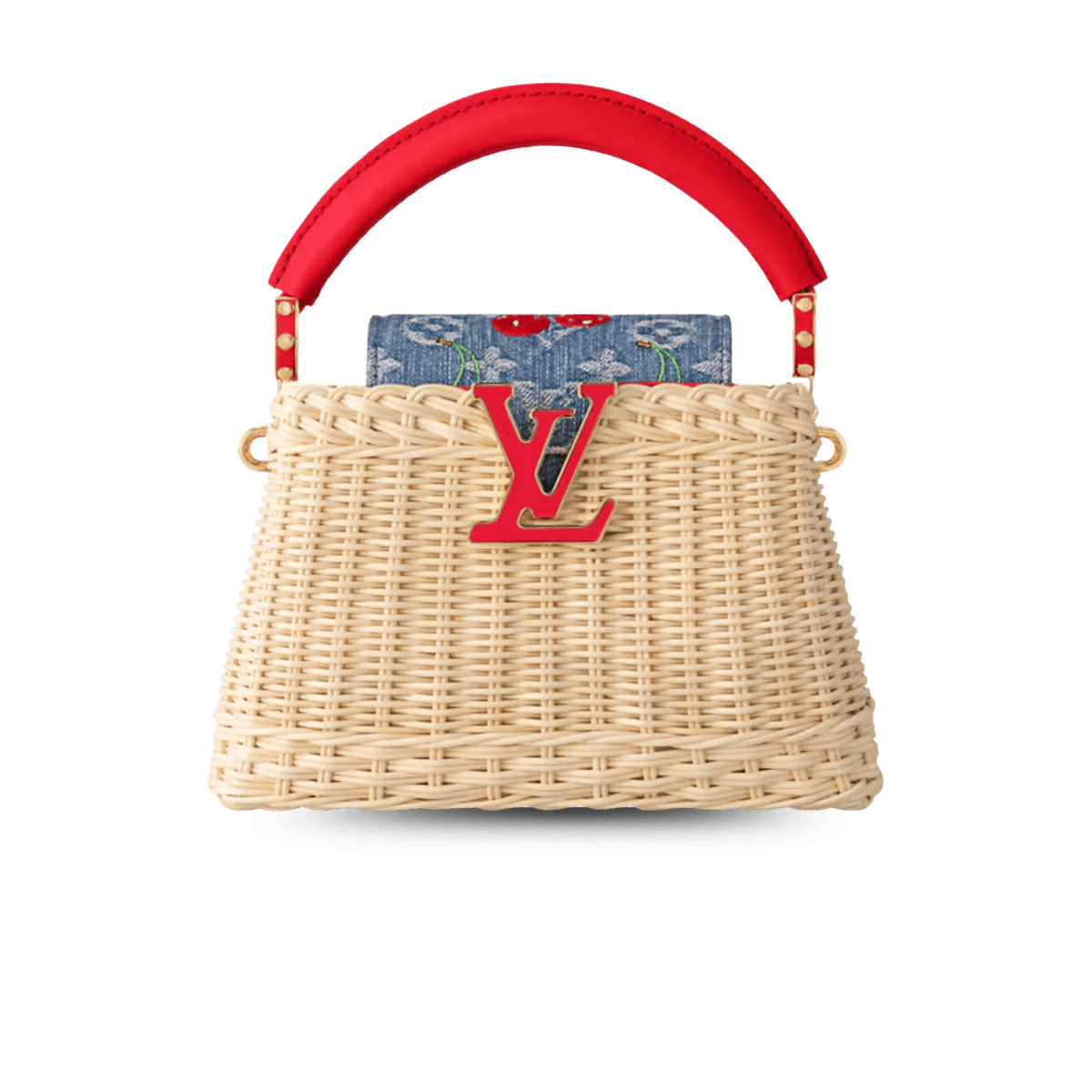 Louis Vuitton LV x TM Capucines Mini Top Handle Bag 8.3in/ 21cm Multicolored Rattan Gold Hardware For Women M14295