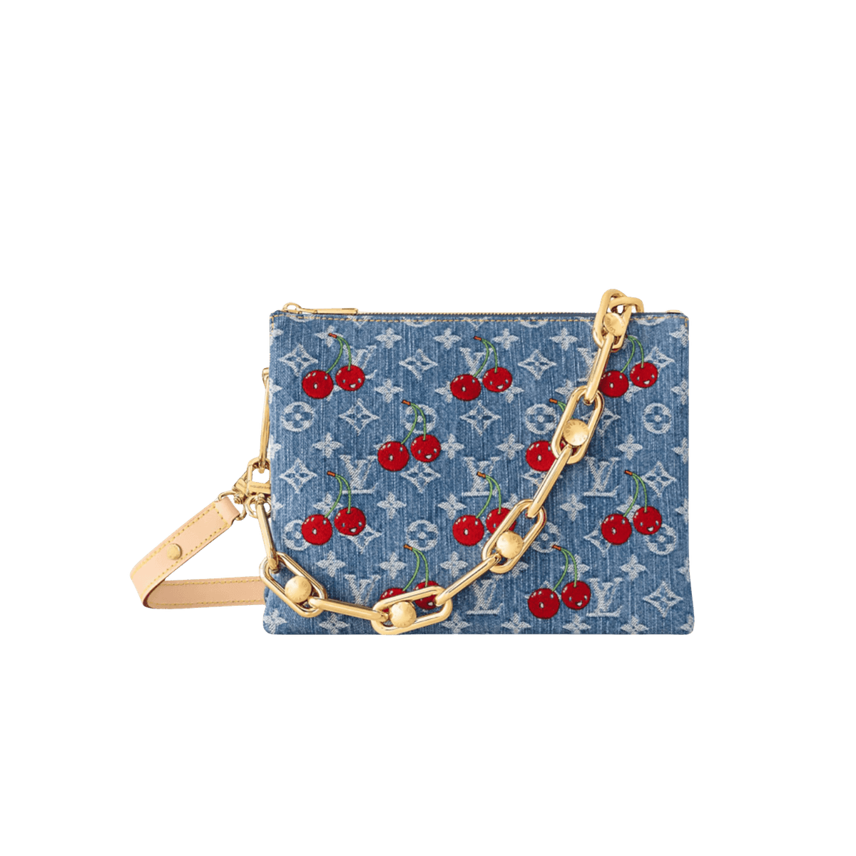 Louis Vuitton LV x TM Coussin Cherry PM Crossbody Bag 10.2in/ 26cm Denim Gold Hardware For Women M14978