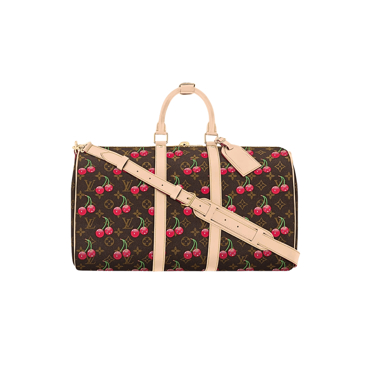 Louis Vuitton LV x TM Keepall Bandouliere 45 Travel Bag 17.7in/ 45cm Cherry Monogram Gold Hardware M13764