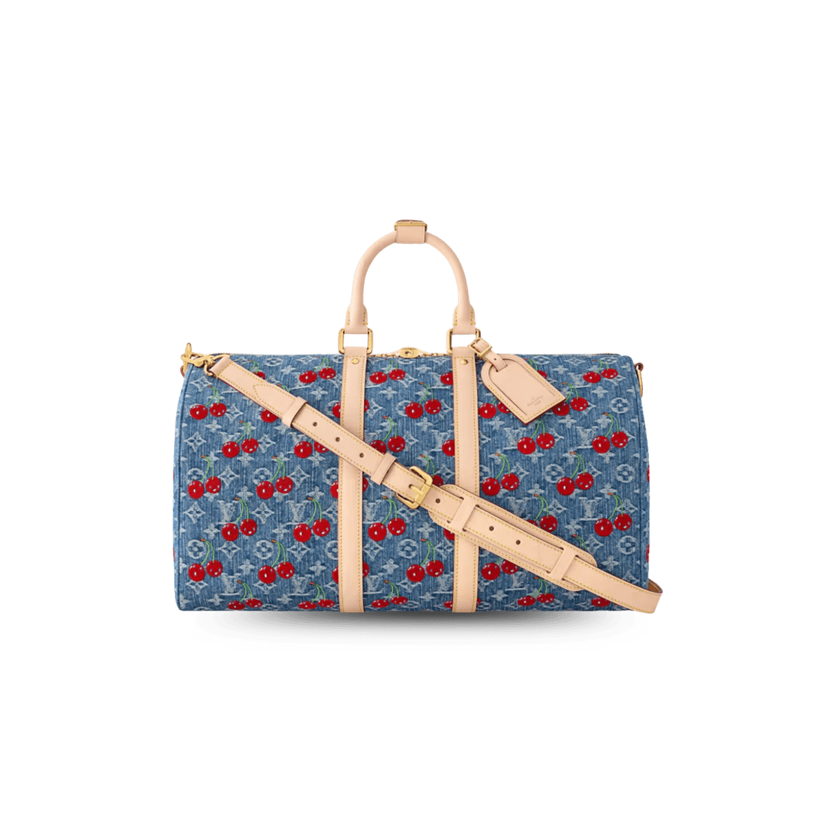 Louis Vuitton LV x TM Keepall Bandouliere 45 Travel Bag 17.7in/ 45cm Cherry Denim Gold Hardware M13875