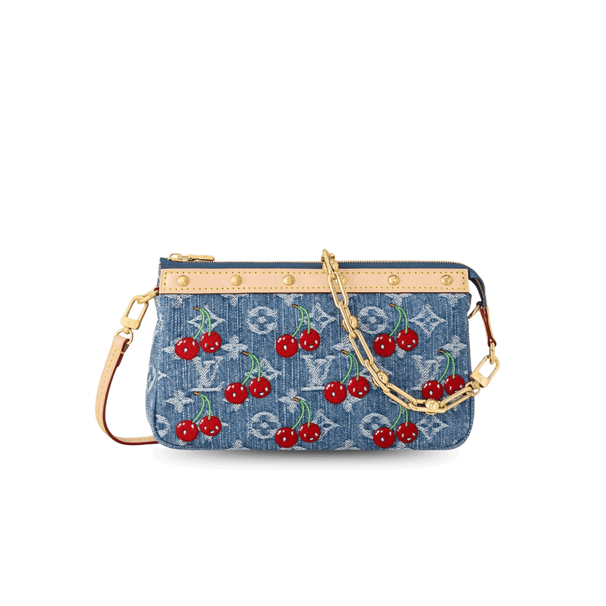 Louis Vuitton LV x TM Pochette Accessories Shoulder Bag 8.7in/ 22cm Cherry Denim Gold Hardware For Women M13994