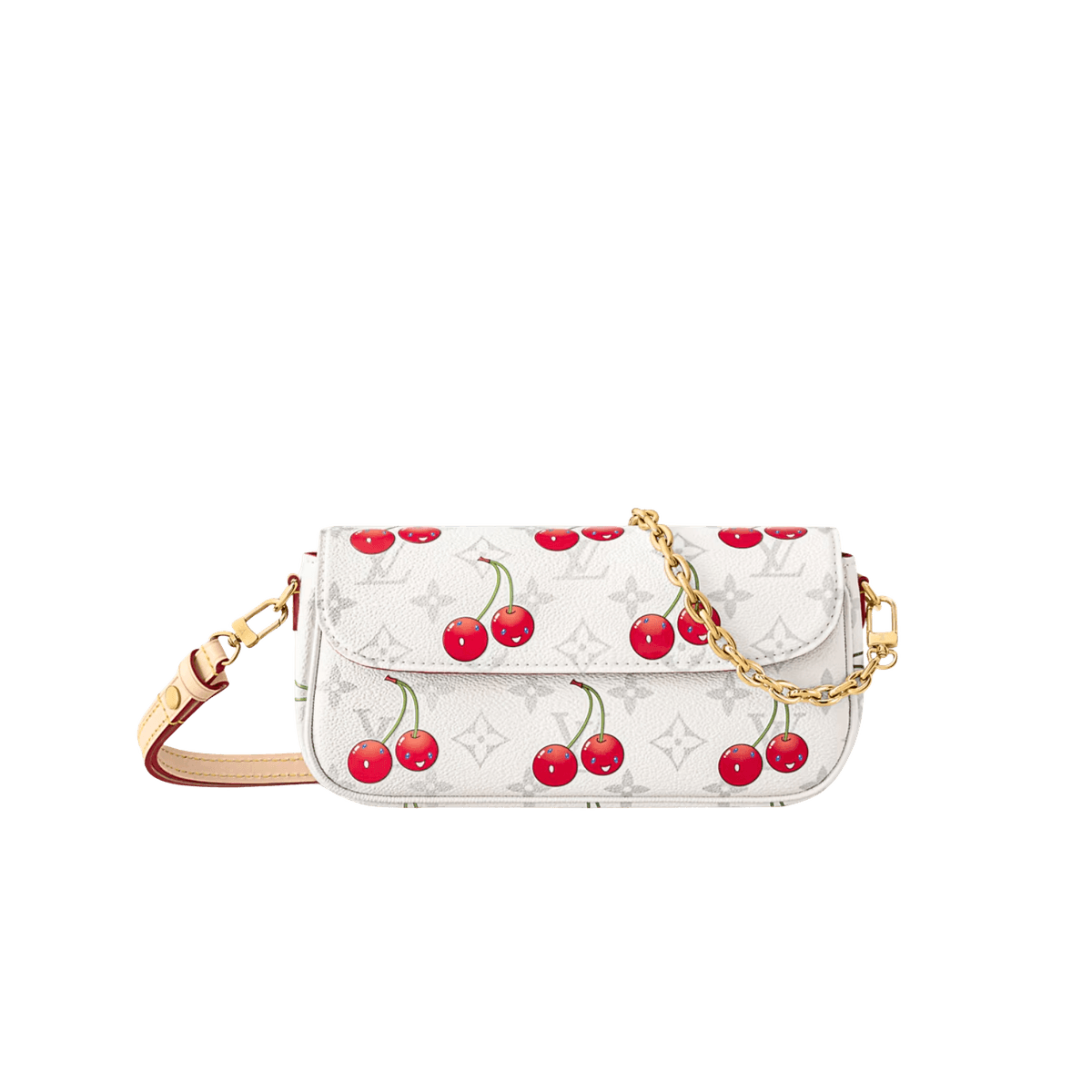 Louis Vuitton LV x TM Portefeuille sur chaîne Ivy Crossbosy Sac 9.3in/ 24cm Cerise Toile Or Matériel pour femmes M14239