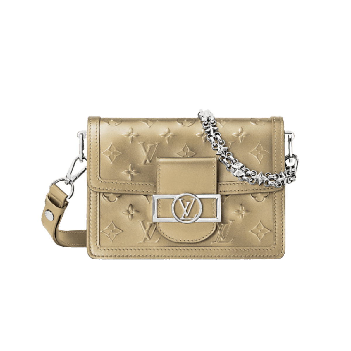 Louis Vuitton Mini Dauphine Crossbody Bag 7.9in/ 20cm Taupe Silver Hardware For Women M21740