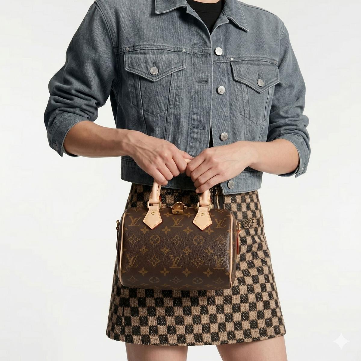 Louis Vuitton Speedy Bandouliere 20 Top Handle Bag 8.1in/ 20cm Monogram Canvas Brown Gold Hardware For Women M46594